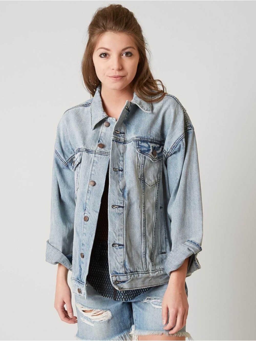 Free People 26 years wash oversized Denim Trucker Jacket Denim Jacket M/L